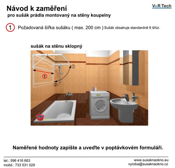 Sušák na stěnu sklopný - 200 cm